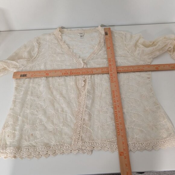 Cato Floral Lace Cardigan Womens Size 22/24W Cream Boho V Neck Lightweight Sheer - Picture 13 of 15